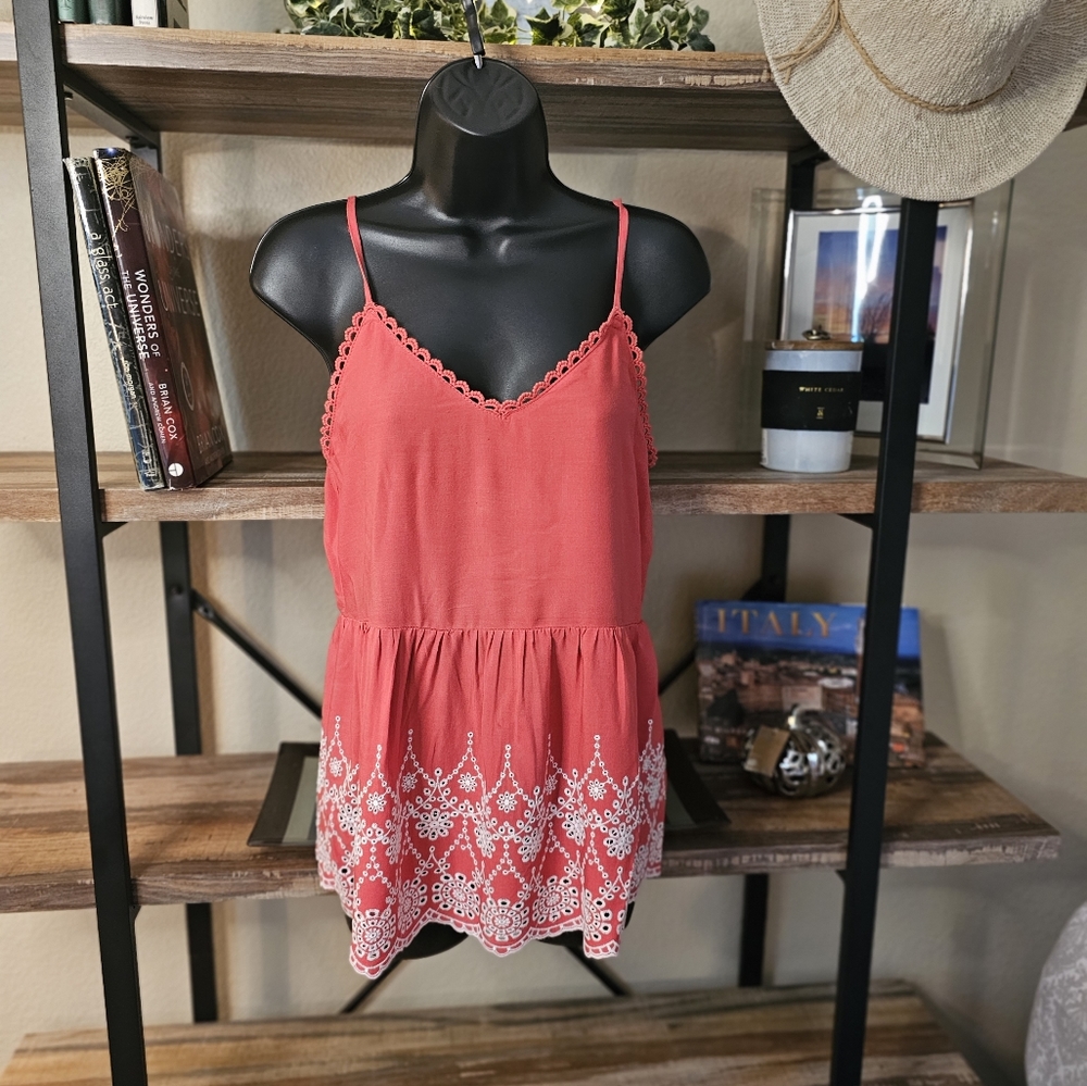 Maurices Red Eyelet Peplum Tank Top Size Small